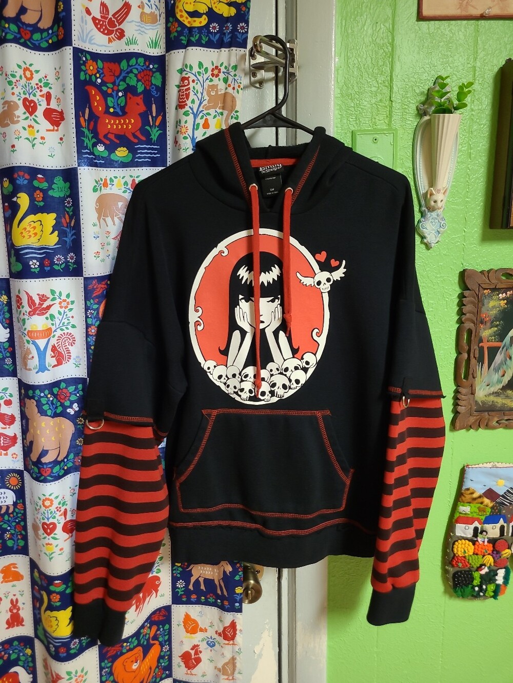 Y2K Hot Topic Emily The Strange Striped Hoodie Goth Punk Grunge Small